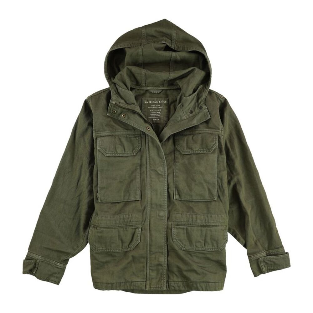 American Eagle Womens Flange Back Hooded Parka Coat, Green, S, Dm